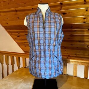 Orvis Women's Light Blue Plaid Quilted Insulated Full Zip Vest Size M